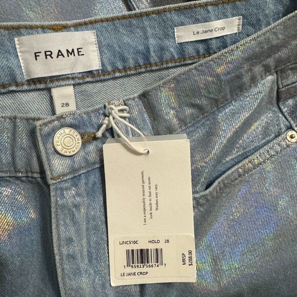 NWT Frame Women's Size 28 Le Jane Crop in Hologram crop jeans wide leg - Picture 9 of 11